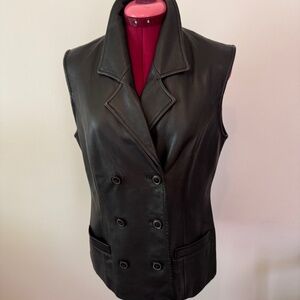 Danier Lined Black Leather Double Breasted Vest Sz. M